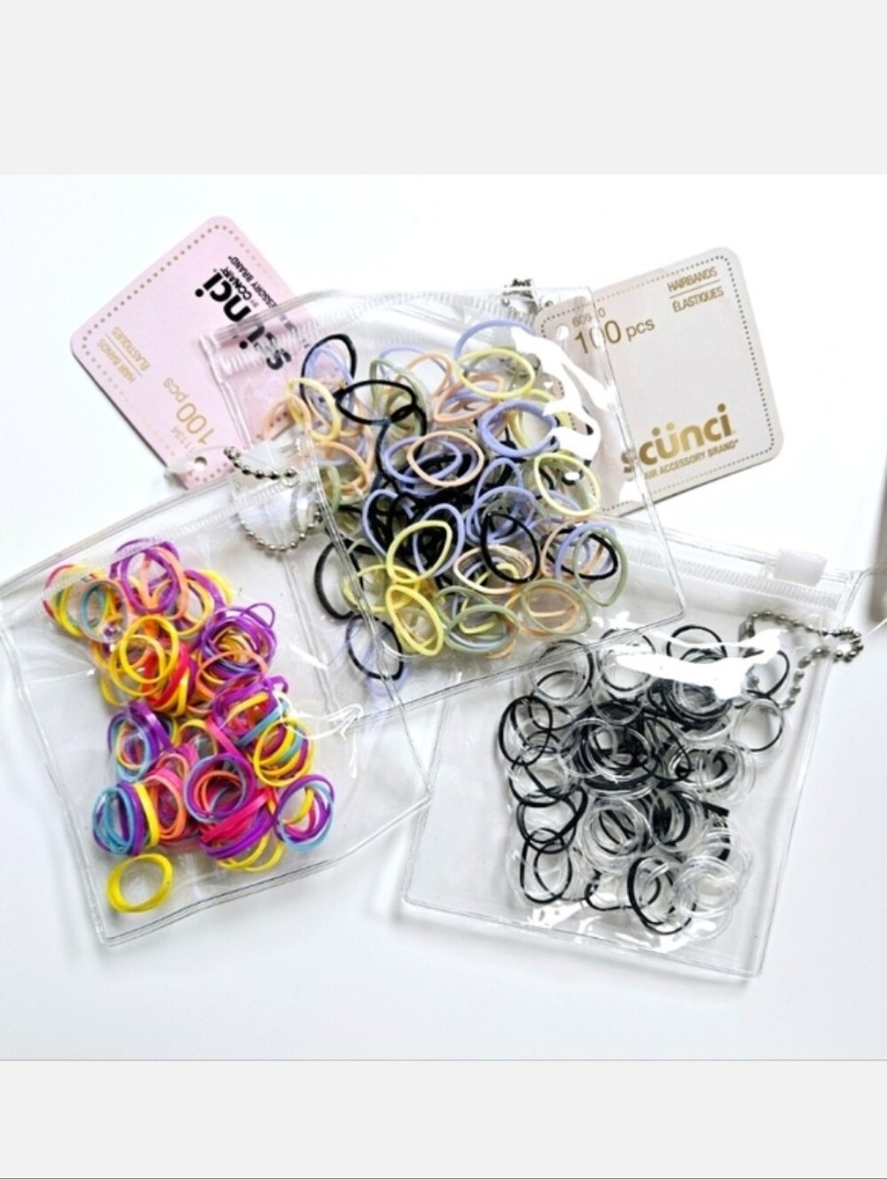 NWT 》3pks《 SCÜNCI MINI 100-pc ELASTICS IN RESEALABLE POUCHES!